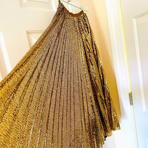 Stunning New Ralph Lauren Gold Pleated Sequined Midi Skirt
